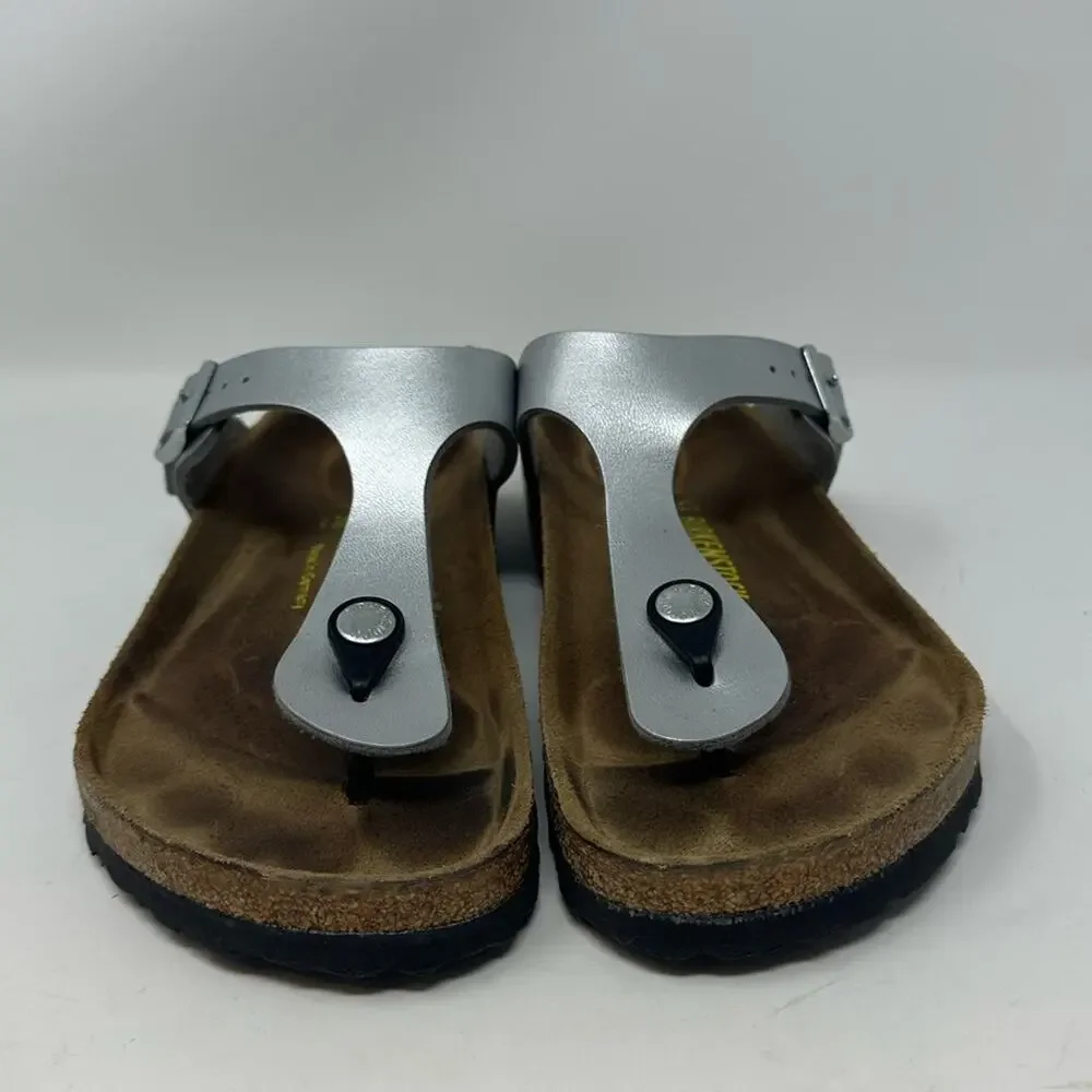 Birkenstock Gizeh Thong Sandals Leather Birko-Flor Silver Women’s 37 6-6.5